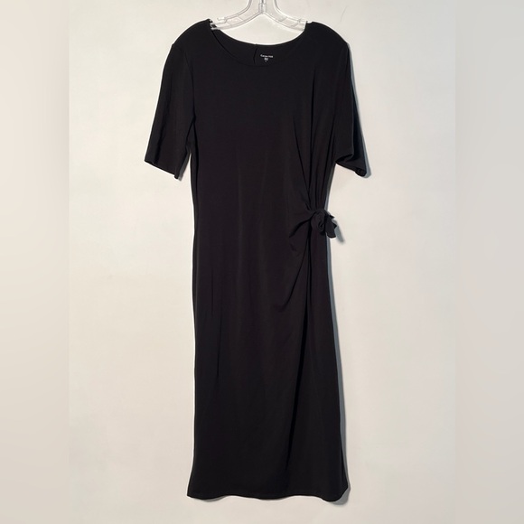 GARNET HILL Faux Wrap/Tie Scoop Neck S. SLV Minimalist Career Casual BLK Midi L - Picture 1 of 16